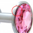 Анальна пробка з круглим рожевим каменем, срібляста, S (37304) – фото 3
