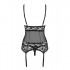 Сексуальний корсет з мережива і підв'язками для панчох Letica corset & thong black L/XL (35876) – фото 15