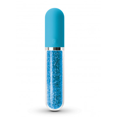 Стеклянный вибратор с кристаллами, голубой, 16.2см х 2.7см (41691) – фото 1
