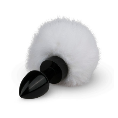 Металлическая анальная пробка черная с белым помпоном Bunny Tail Plug (36604) – фото 1