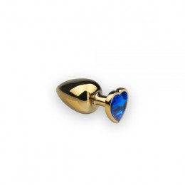 Анальная металлическая пробка с камнем в форме сердца Gold Dark Blue, L