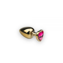Анальная пробка с камнем в форме сердца Gold Pink, L – фото