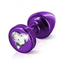 Анальная пробка из алюминия фиолетового цвета, с камнем в виде сердца, 5.6 см х 2.5 см