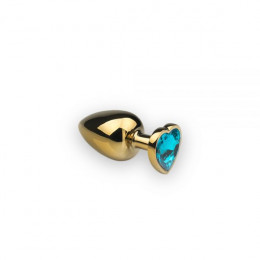 Анальная пробка с камнем в форме сердца Gold L Light Blue – фото