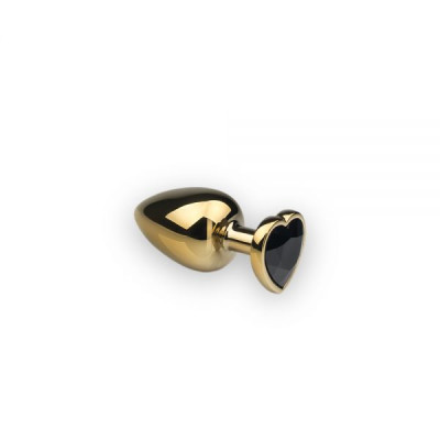 Анальная металлическая пробка c камнем в форме сердца Gold Heart Black Diamond S (31619) – фото 1