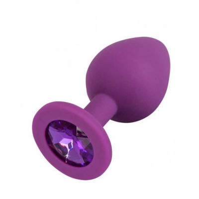Анальна силіконова фіолетова пробка з каменем Colorful Joy Jewel Purple Plug Medium (34933) – фото 1