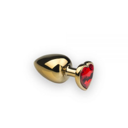 Анальна пробка з каменем у формі серця Gold Red, L