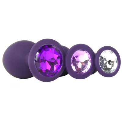 Набір силіконових анальних пробок фіолетового кольору з камінням 3 шт Rianne S, Booty Plug PURPLE (36244) – фото 1
