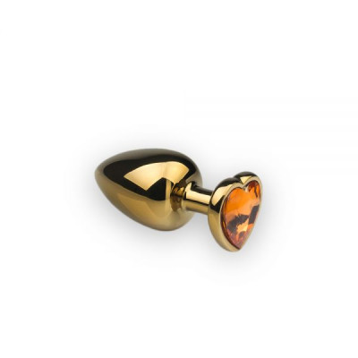 Анальная металлическая пробка с камнем в форме сердца Gold Heart Citrine M (31605) – фото 1
