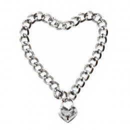 Нашийник із металевого ланцюга з замком у вигляді сердечка, сріблястий  – фото