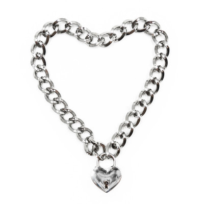 Ошейник из металлической цепи с замком в виде сердечка, серебристый  (33187) – фото 1