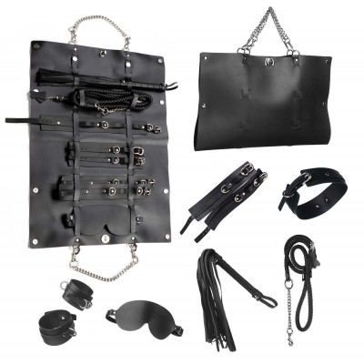 Стильный бондажный набор в сумочке, черный, замкожа (32300) – фото 1