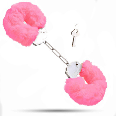 Металлические наручники с мягким мехом, розовые  (32879) – фото 1