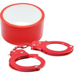 Набор наручники и бондажная лента Bondx, красный – фото
