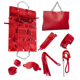 Стильный бондажный набор в сумочке красный, кожзам