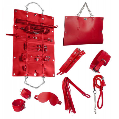 Стильний бондажный набір в сумочці червоний, шкірзам (32301) – фото 1