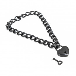 Нашийник із металевого ланцюга з замком у вигляді сердечка, чорний  – фото