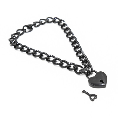 Ошейник из металлической цепи с замком в виде сердечка, черный  (33188) – фото 1