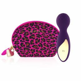 Вібратор міні-мікрофон Rianne s Essentials Lovely Leopard Mini Wand в сумочці, фіолетовий, 12 см х 3.5 см