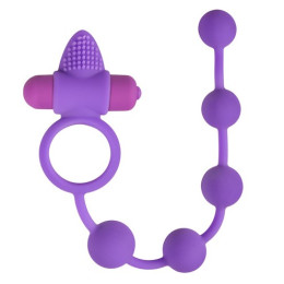 Анальная цепочка с эрекционным вибро кольцом Easytoys Triple Pleasure, фиолетовая, 29 см