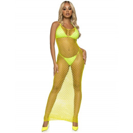 Эротическое платье длинное в крупную сетку Leg Avenue желтое, O/S – фото