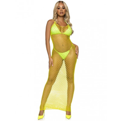Эротическое платье длинное в крупную сетку Leg Avenue желтое, O/S (207503) – фото 1