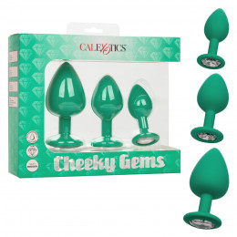 Набор анальных пробок Cheeky Gems 3 размера, зеленые – фото