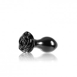 Анальная пробка из стекла, 3.9 см х 8.9 см, Crystal Glass Rose с ограничителем в форме розы, черная – фото