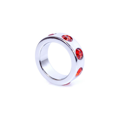Металлическое кольцо на пенис Boss of Toys Metal Cock Ring красными бриллиантами, 3.5 см х 4.5 см (207195) – фото 1