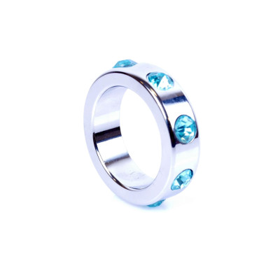 Металлическое кольцо на пенис Boss of Toys Metal Cock Ring with Light Blue Diamonds Medium, 4 см х 5 см (207196) – фото 1