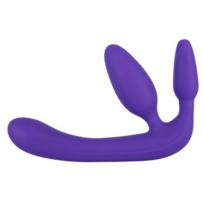 Безремневой страпон з вагінальної і анальної втулкою фіолетовий (36908) – фото 1