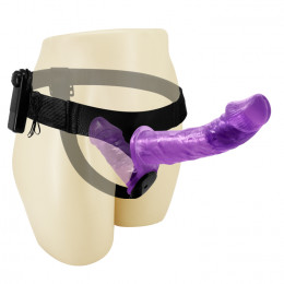 Подвійний страпон з вібрацією фіолетовий - Ultra Passionate Harness Dual Vibration Purple – фото