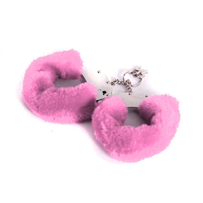 Металеві наручники з хутром, рожеві, міцні (33461) – фото 1