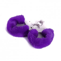 Металлические наручники с мехом, фиолетовые, крепкие