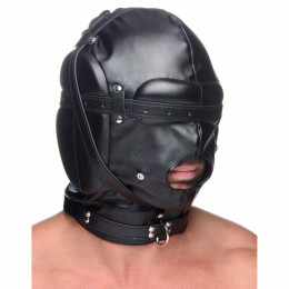 Шлем-маска на голову Bondage Hood с кляпом, черная