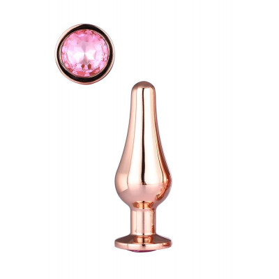 Анальная пробка конической формы Dream Toys с розовым стразом, золотая, M (41982) – фото 1