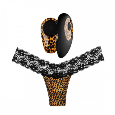 Вибратор в трусики Tania Panty Vibe с трусиками в комплекте, чёрный с леопардовым принтом, 9 см х 4.5 см (40162) – фото 1