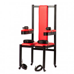 Разборное металлическое кресло БДСМ Roomfun на колесиках, черно-красное