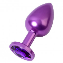 Анальная пробка со стразом, фиолетового цвета, размер М, 8.2 см х 3.4 см