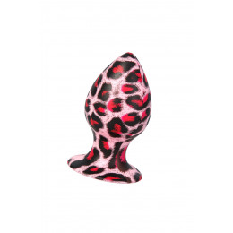 Анальная пробка розовая с леопардовым принтом, размер М, 8.1 см х 4.1 см