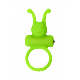 Эрекционное виброкольцо на пенис с усиками из силикона, зеленое, 3.1 см – фото
