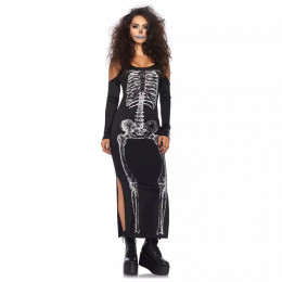 Платье макси Leg Avenue, S/M, с принтом скелета и боковым вырезом, черное