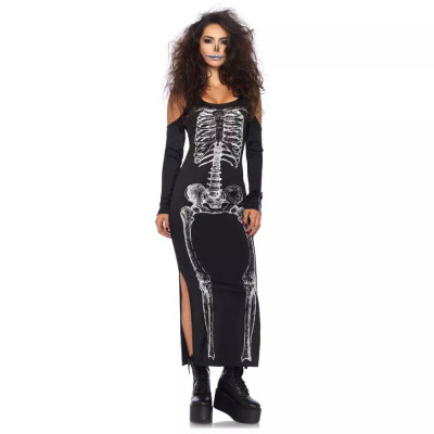 Платье макси Leg Avenue, S/M, с принтом скелета и боковым вырезом, черное (53158) – фото 1
