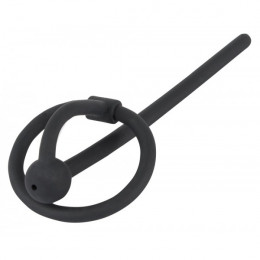 Полый уретральный катетер для Piss Play с кольцом на пенис, черный, 12 см х 0.6 см