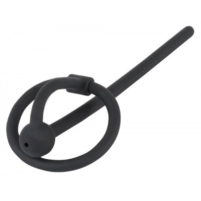 Полый уретральный катетер для Piss Play с кольцом на пенис, черный, 12 см х 0.6 см (52596) – фото 1