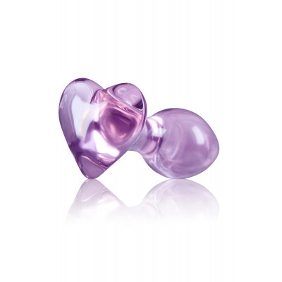 Анальна пробка зі скла, 3 см х 8.7 см, Crystal Heart з обмежувачем у формі серця, фіолетова (203663) – фото 1