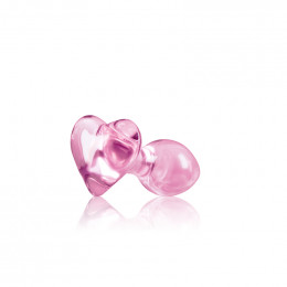 Анальная пробка из стекла, 3 см х 8.7 см, Crystal Heart с ограничителем в форме сердца, розовая