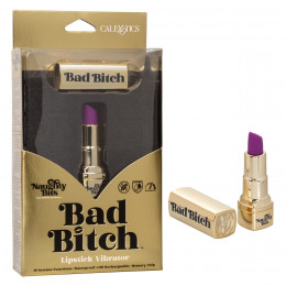 Вибратор в виде помады Bad Bitch Lipstick Vibrator, золотистый корпус с фиолетовой помадой, 7.5 см х 1.25 см – фото