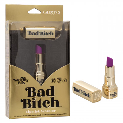 Вибратор в виде помады Bad Bitch Lipstick Vibrator, золотистый корпус с фиолетовой помадой, 7.5 см х 1.25 см (203852) – фото 1