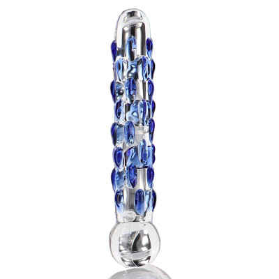 Фалоімітатор скляний з рельєфом Diamond Dazzler прозорий з блакитним, 18 см х 3.5 см (215830) – фото 1